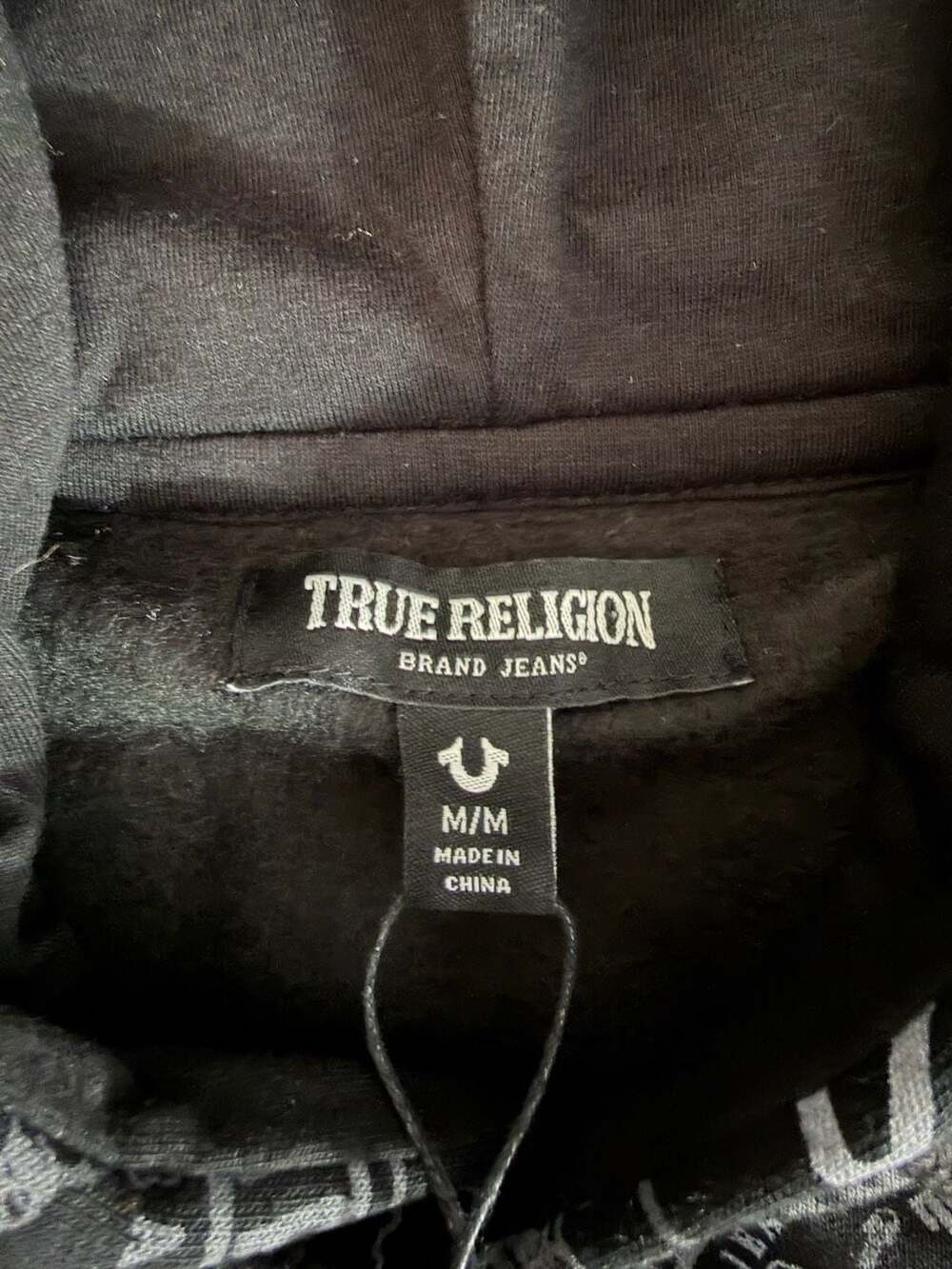 True Religion Ticket AOP Pullover Hoodie Jet Black Size Medium - Picture 3 of 4
